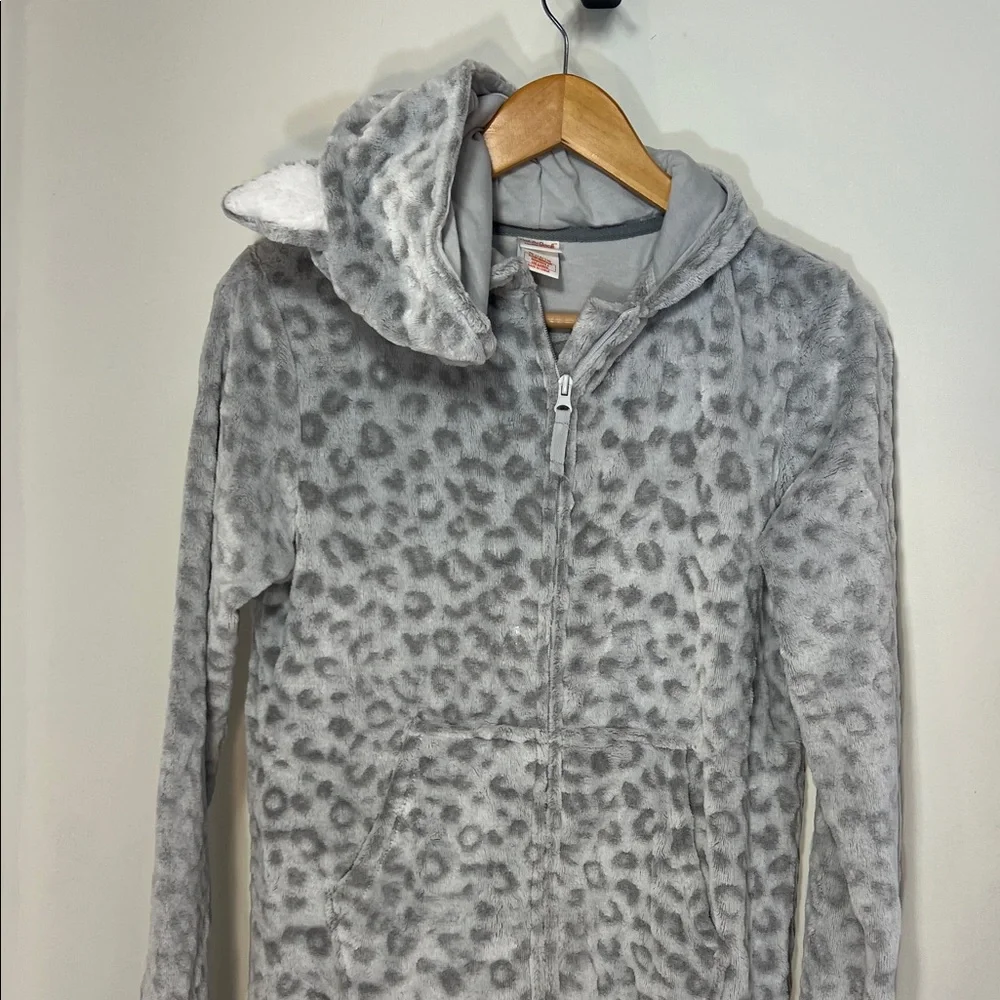 Leopard Print Hooded Onesie with furry ears